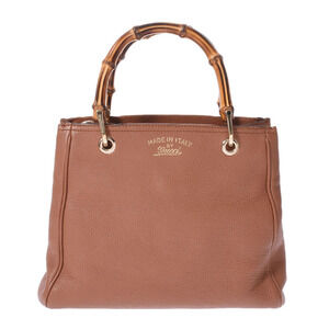 GUCCI Bamboo Shopper Bag Brown Calfskin Handbag
